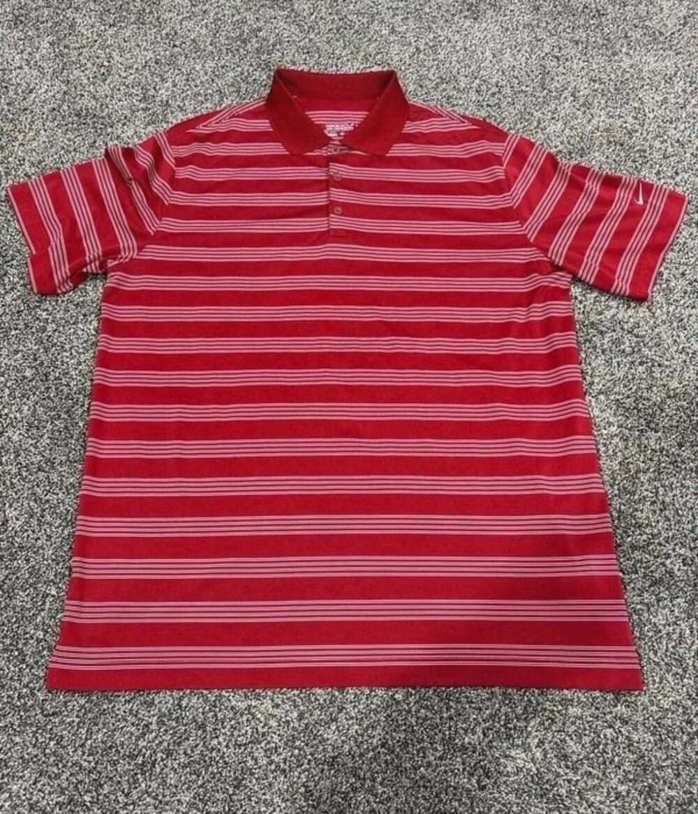 Nike Golf Polo Shirt Size XL Red Striped Dri-Fit Tour Performance